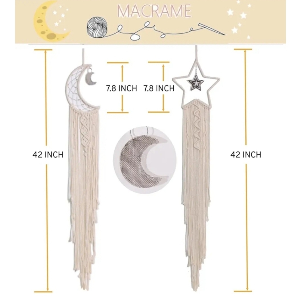 Bohemian Macrame Moon And Star Wall Art With Lights (Minor Assembly Required) - Picture 5 of 16